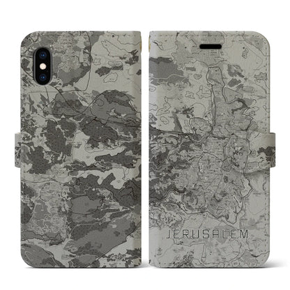 【エルサレム（イスラエル）】地図柄iPhoneケース（手帳タイプ）モノトーン・iPhone XS / X 用