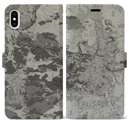 【エルサレム（イスラエル）】地図柄iPhoneケース（手帳タイプ）モノトーン・iPhone XS Max 用