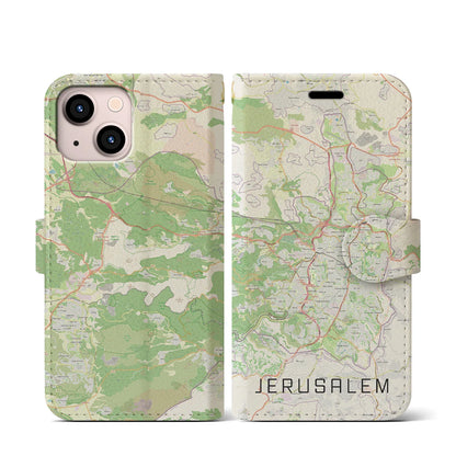 【エルサレム（イスラエル）】地図柄iPhoneケース（手帳タイプ）ナチュラル・iPhone 13 mini 用