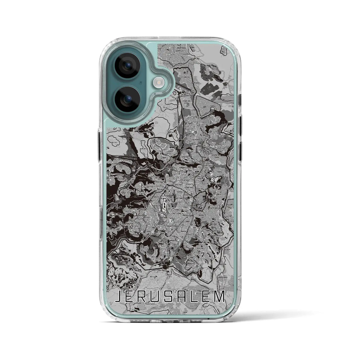 【エルサレム(イスラエル)】地図柄iPhoneケース(MagSafeタイプ)モノトーン・iPhone 16 Pro 用