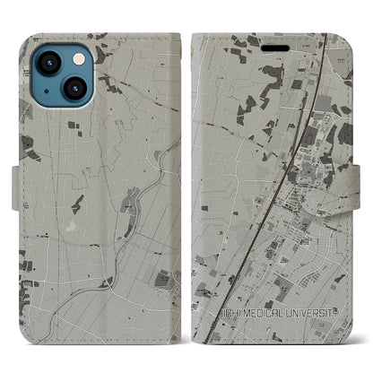 【自治医大（栃木県）】地図柄iPhoneケース（手帳タイプ）モノトーン・iPhone 13 用