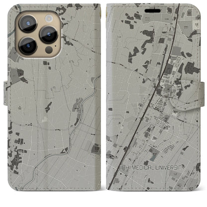【自治医大（栃木県）】地図柄iPhoneケース（手帳タイプ）モノトーン・iPhone 14 Pro Max 用