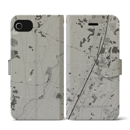 【自治医大（栃木県）】地図柄iPhoneケース（手帳タイプ）モノトーン・iPhone SE（第3 / 第2世代） / 8 / 7 / 6s / 6 用