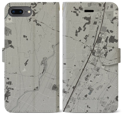 【自治医大（栃木県）】地図柄iPhoneケース（手帳タイプ）モノトーン・iPhone 8Plus /7Plus / 6sPlus / 6Plus 用
