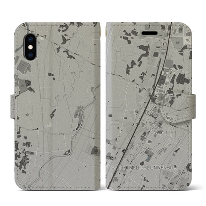 【自治医大（栃木県）】地図柄iPhoneケース（手帳タイプ）モノトーン・iPhone XS / X 用