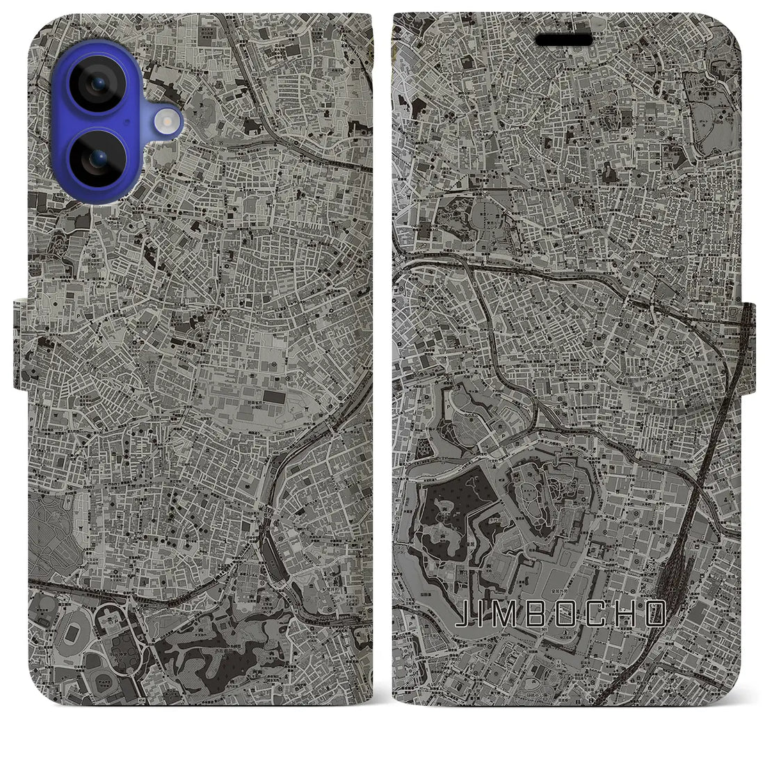 【神保町(東京都)】地図柄iPhoneケース(手帳タイプ)モノトーン・iPhone 16 Pro Max 用