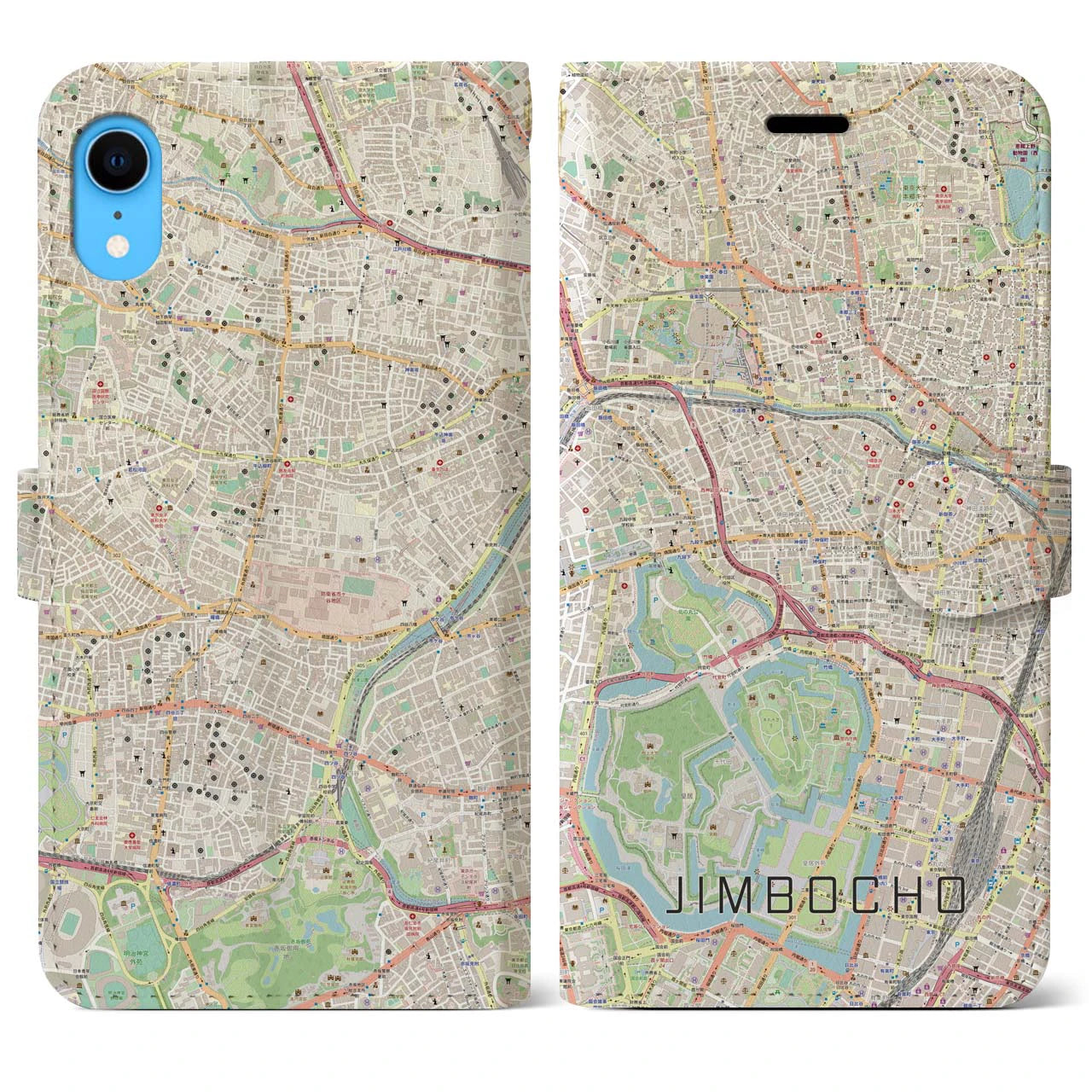 【神保町（東京都）】地図柄iPhoneケース（手帳タイプ）ナチュラル・iPhone XR 用