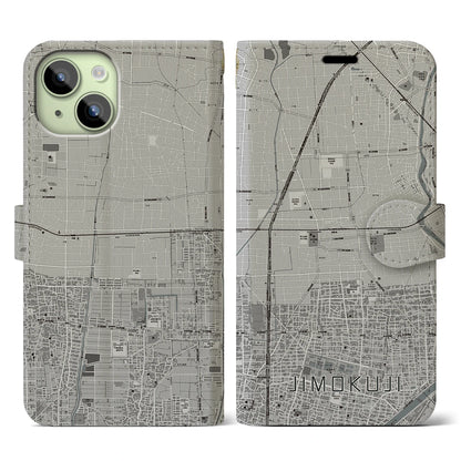 【甚目寺（愛知県）】地図柄iPhoneケース（手帳タイプ）モノトーン・iPhone 15 用