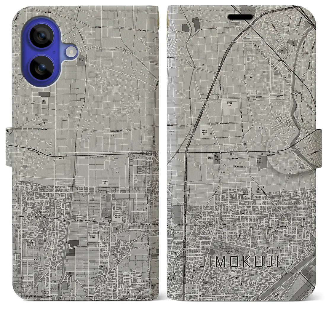 【甚目寺(愛知県)】地図柄iPhoneケース(手帳タイプ)モノトーン・iPhone 16 Pro Max 用