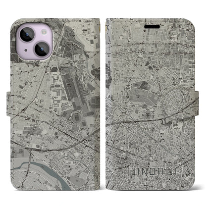 【深大寺（東京都）】地図柄iPhoneケース（手帳タイプ）モノトーン・iPhone 14 用