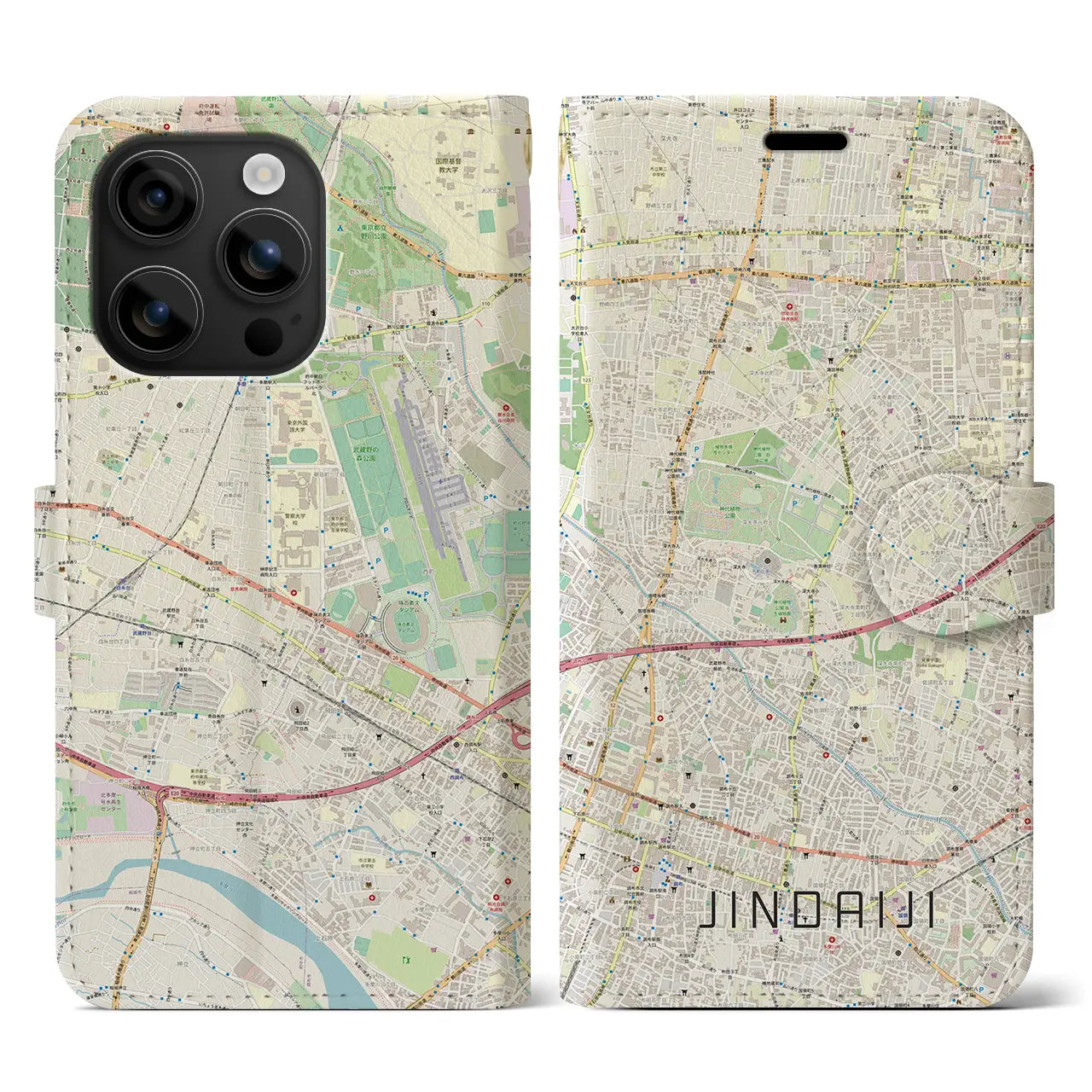 【深大寺（東京都）】地図柄iPhoneケース（手帳タイプ）ナチュラル・iPhone 16 用