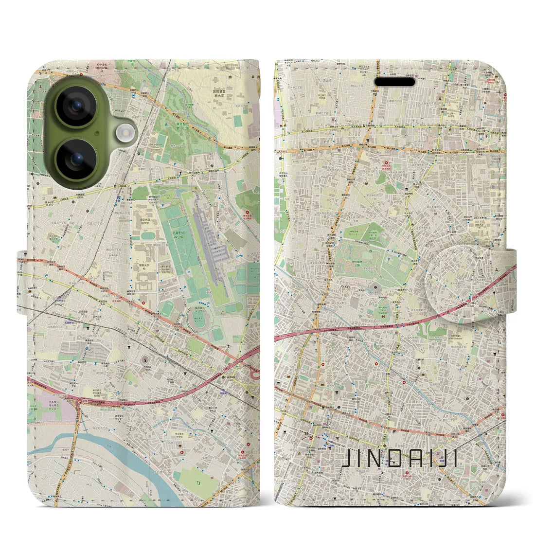 【深大寺(東京都)】地図柄iPhoneケース(手帳タイプ)ナチュラル・iPhone 17 Pro Max 用