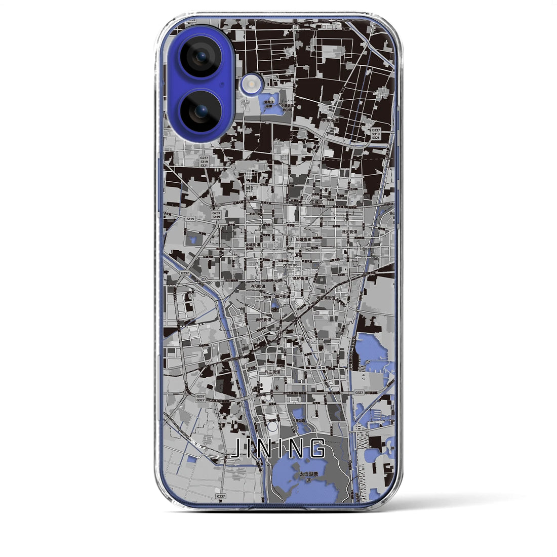 【済寧（中華人民共和国）】地図柄iPhoneケース（クリアタイプ）モノトーン・iPhone 16 Pro Max 用
