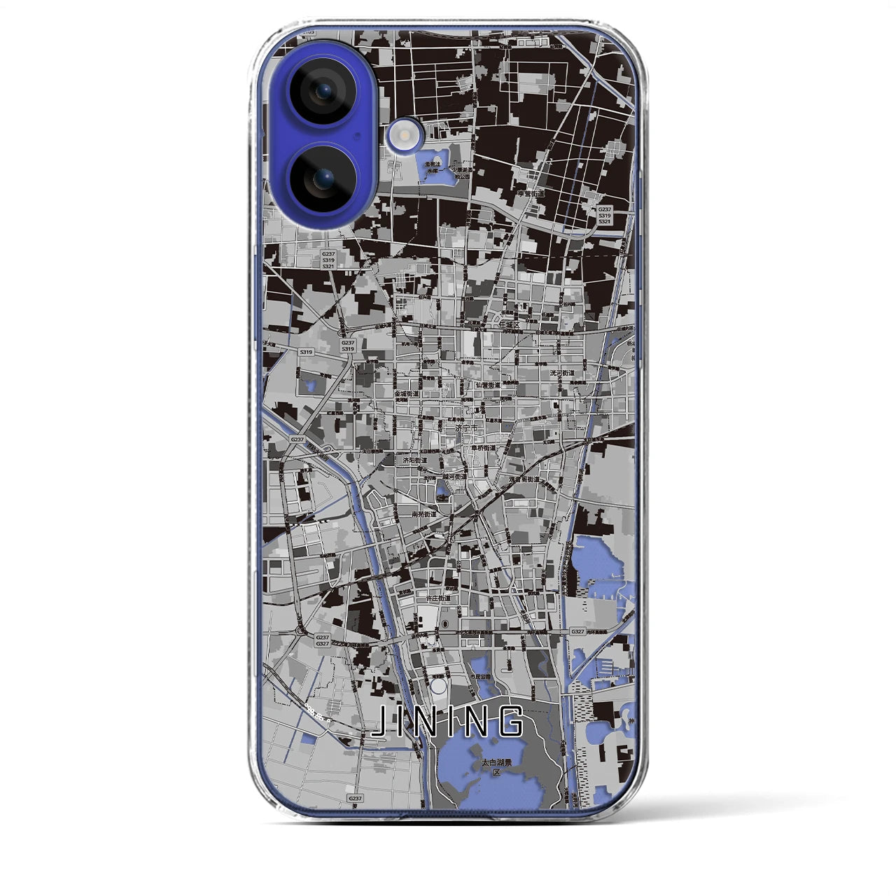 【済寧（中華人民共和国）】地図柄iPhoneケース（クリアタイプ）モノトーン・iPhone 16 Pro Max 用