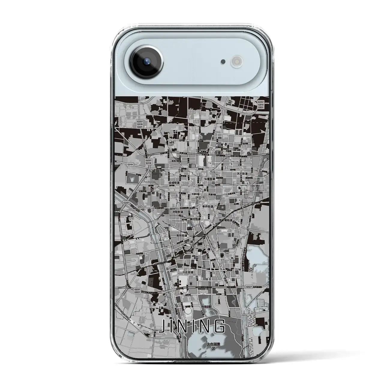 【済寧（中華人民共和国）】地図柄iPhoneケース（クリアタイプ）モノトーン・iPhone 17 Pro Max 用