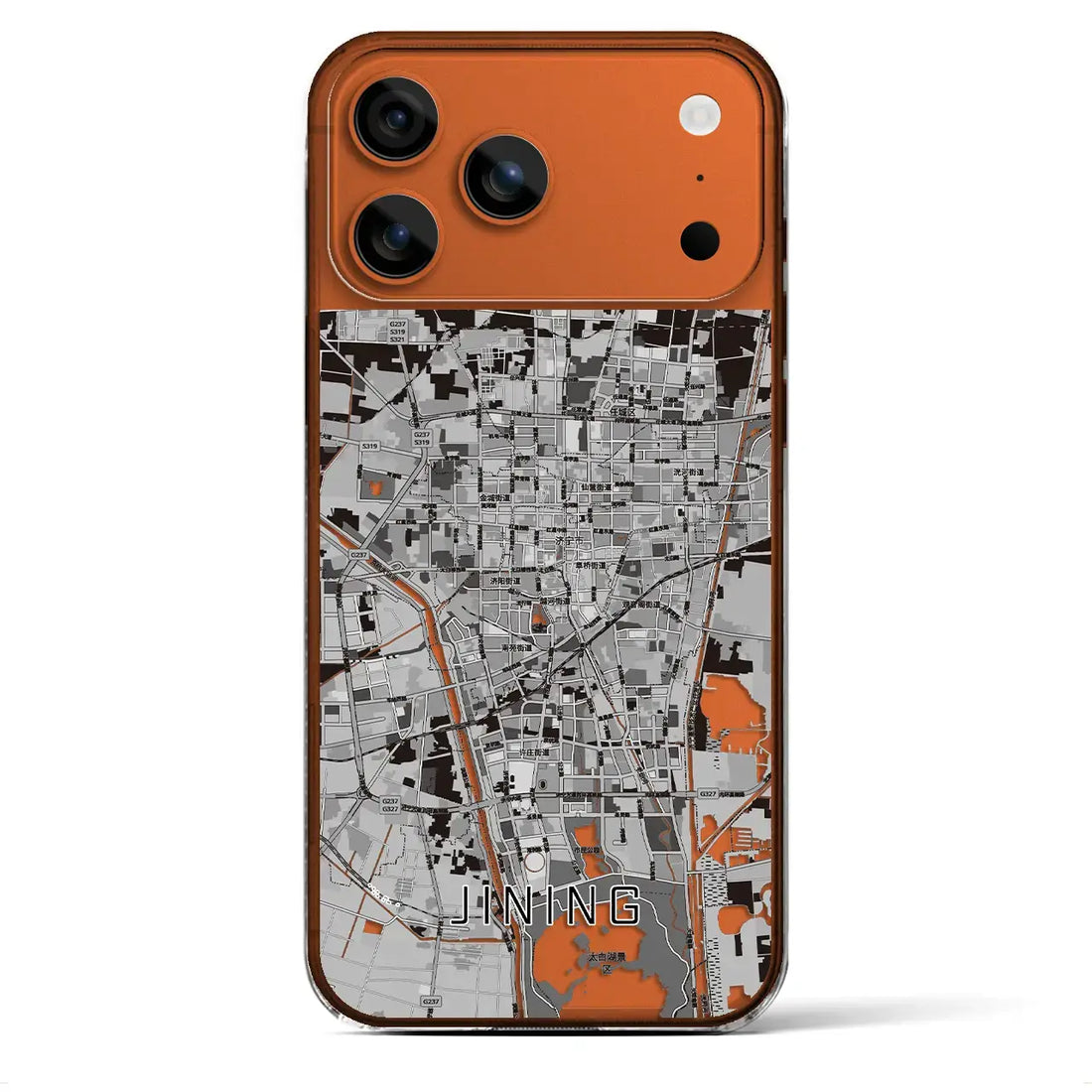 【済寧(中華人民共和国)】地図柄iPhoneケース(クリアタイプ)モノトーン・iPhone 17 Pro Max 用