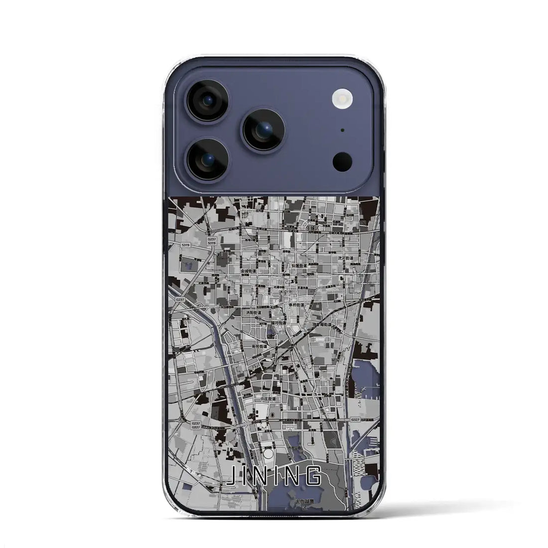 【済寧（中華人民共和国）】地図柄iPhoneケース（クリアタイプ）モノトーン・iPhone 17 Pro Max 用