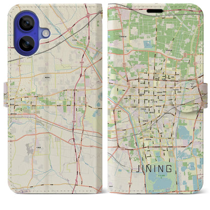 【済寧（中華人民共和国）】地図柄iPhoneケース（手帳タイプ）モノトーン・iPhone 16 Pro Max 用