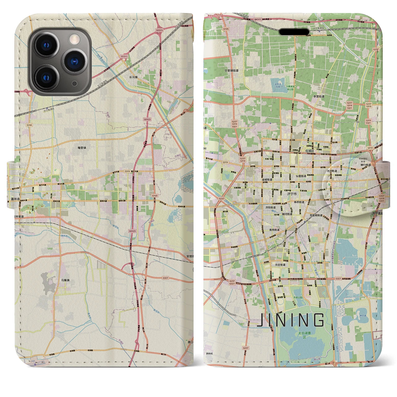 【済寧（中華人民共和国）】地図柄iPhoneケース（手帳タイプ）