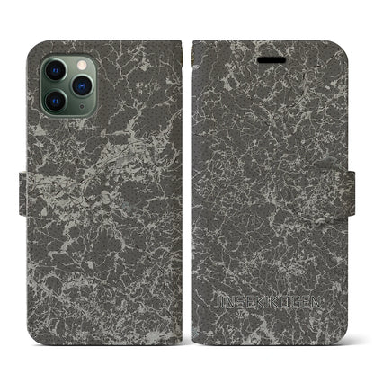 【神石高原（広島県）】地図柄iPhoneケース（手帳タイプ）モノトーン・iPhone 11 Pro 用
