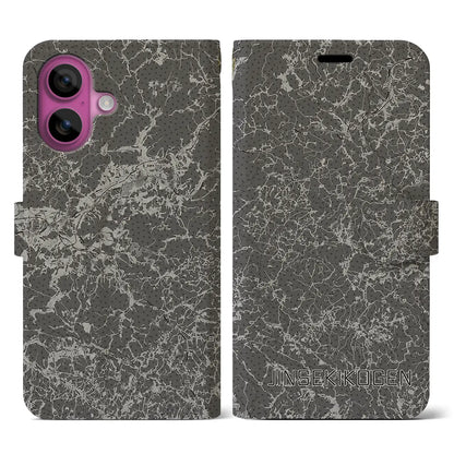 【神石高原（広島県）】地図柄iPhoneケース（手帳タイプ）モノトーン・iPhone 16 Pro 用