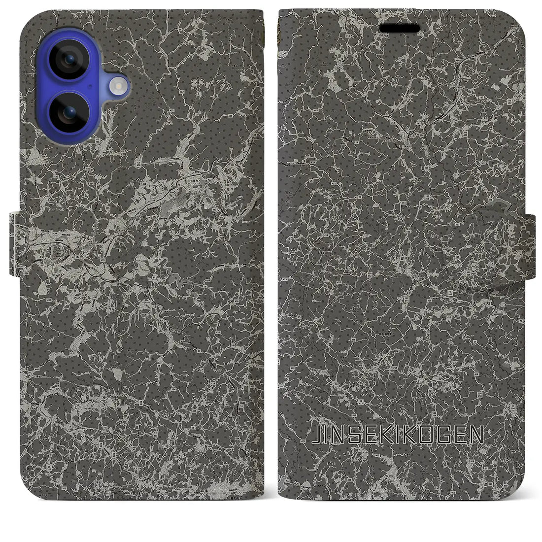 【神石高原(広島県)】地図柄iPhoneケース(手帳タイプ)モノトーン・iPhone 16 Pro Max 用