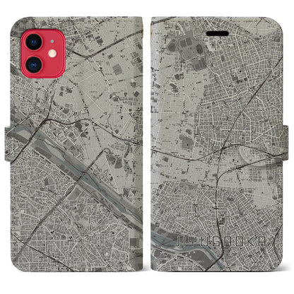 【自由が丘（東京都）】地図柄iPhoneケース（手帳タイプ）モノトーン・iPhone 11 用