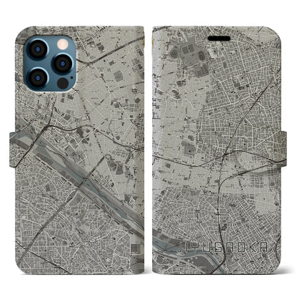 【自由が丘（東京都）】地図柄iPhoneケース（手帳タイプ）モノトーン・iPhone 12 / 12 Pro 用