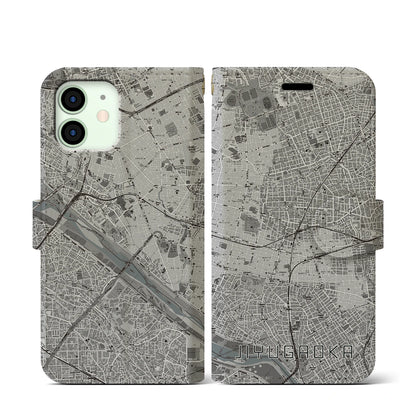 【自由が丘（東京都）】地図柄iPhoneケース（手帳タイプ）モノトーン・iPhone 12 mini 用