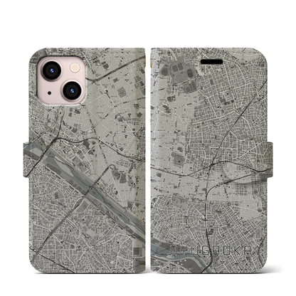 【自由が丘（東京都）】地図柄iPhoneケース（手帳タイプ）モノトーン・iPhone 13 mini 用