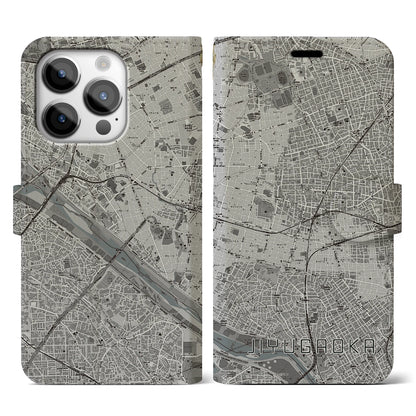 【自由が丘（東京都）】地図柄iPhoneケース（手帳タイプ）モノトーン・iPhone 14 Pro 用