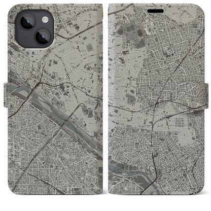 【自由が丘（東京都）】地図柄iPhoneケース（手帳タイプ）モノトーン・iPhone 14 Plus 用
