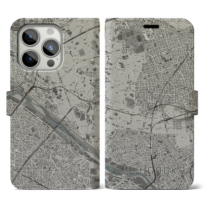 【自由が丘（東京都）】地図柄iPhoneケース（手帳タイプ）モノトーン・iPhone 15 Pro 用