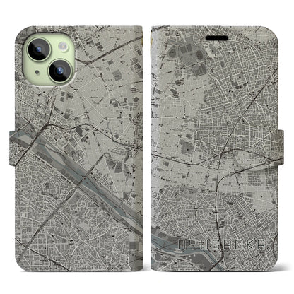 【自由が丘（東京都）】地図柄iPhoneケース（手帳タイプ）モノトーン・iPhone 15 用