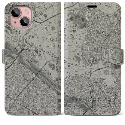 【自由が丘（東京都）】地図柄iPhoneケース（手帳タイプ）モノトーン・iPhone 15 Plus 用