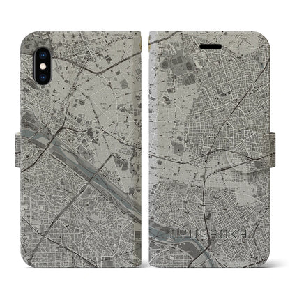 【自由が丘（東京都）】地図柄iPhoneケース（手帳タイプ）モノトーン・iPhone XS / X 用