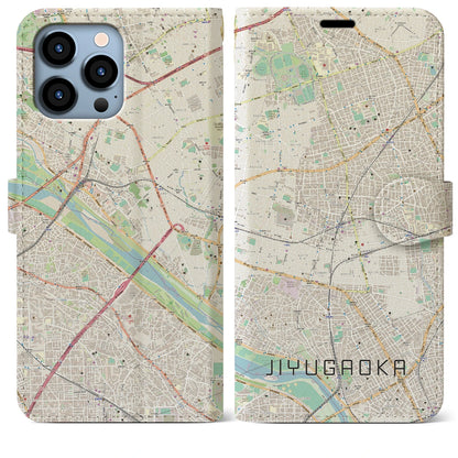 【自由が丘（東京都）】地図柄iPhoneケース（手帳タイプ）ナチュラル・iPhone 13 Pro Max 用
