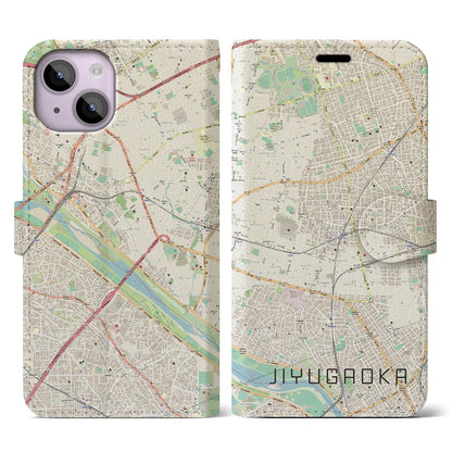 【自由が丘（東京都）】地図柄iPhoneケース（手帳タイプ）ナチュラル・iPhone 14 用