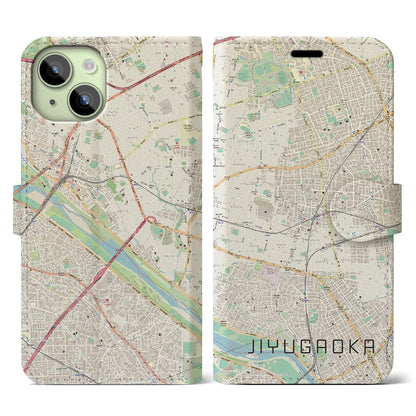 【自由が丘（東京都）】地図柄iPhoneケース（手帳タイプ）ナチュラル・iPhone 15 用