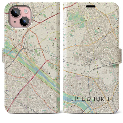 【自由が丘（東京都）】地図柄iPhoneケース（手帳タイプ）ナチュラル・iPhone 15 Plus 用