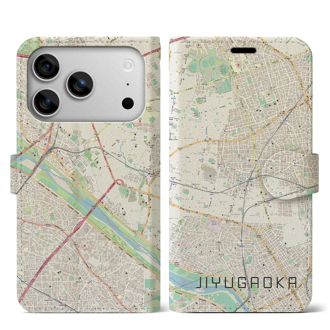 【自由が丘（東京都）】地図柄iPhoneケース（手帳タイプ）ナチュラル・iPhone 17 Pro Max 用