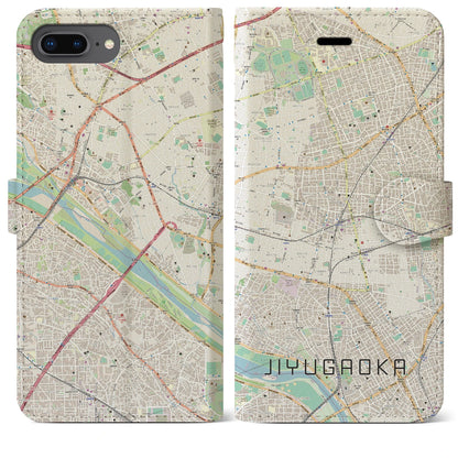 【自由が丘（東京都）】地図柄iPhoneケース（手帳タイプ）ナチュラル・iPhone 8Plus /7Plus / 6sPlus / 6Plus 用
