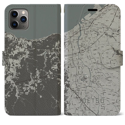 【上越（新潟県）】地図柄iPhoneケース（手帳タイプ）モノトーン・iPhone 11 Pro Max 用