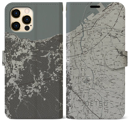 【上越（新潟県）】地図柄iPhoneケース（手帳タイプ）モノトーン・iPhone 12 Pro Max 用