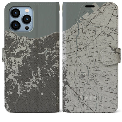 【上越（新潟県）】地図柄iPhoneケース（手帳タイプ）モノトーン・iPhone 13 Pro Max 用