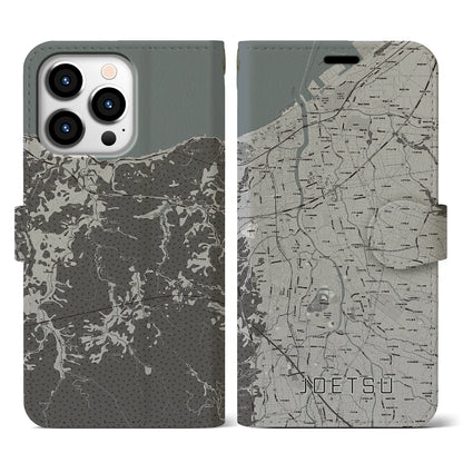 【上越（新潟県）】地図柄iPhoneケース（手帳タイプ）モノトーン・iPhone 13 Pro 用