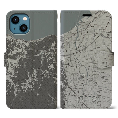 【上越（新潟県）】地図柄iPhoneケース（手帳タイプ）モノトーン・iPhone 13 用