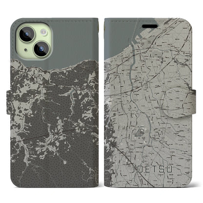 【上越（新潟県）】地図柄iPhoneケース（手帳タイプ）モノトーン・iPhone 15 用