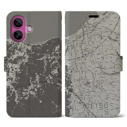 【上越（新潟県）】地図柄iPhoneケース（手帳タイプ）モノトーン・iPhone 16 Pro 用