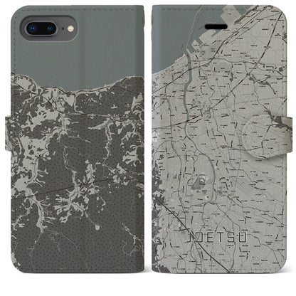 【上越（新潟県）】地図柄iPhoneケース（手帳タイプ）モノトーン・iPhone 8Plus /7Plus / 6sPlus / 6Plus 用